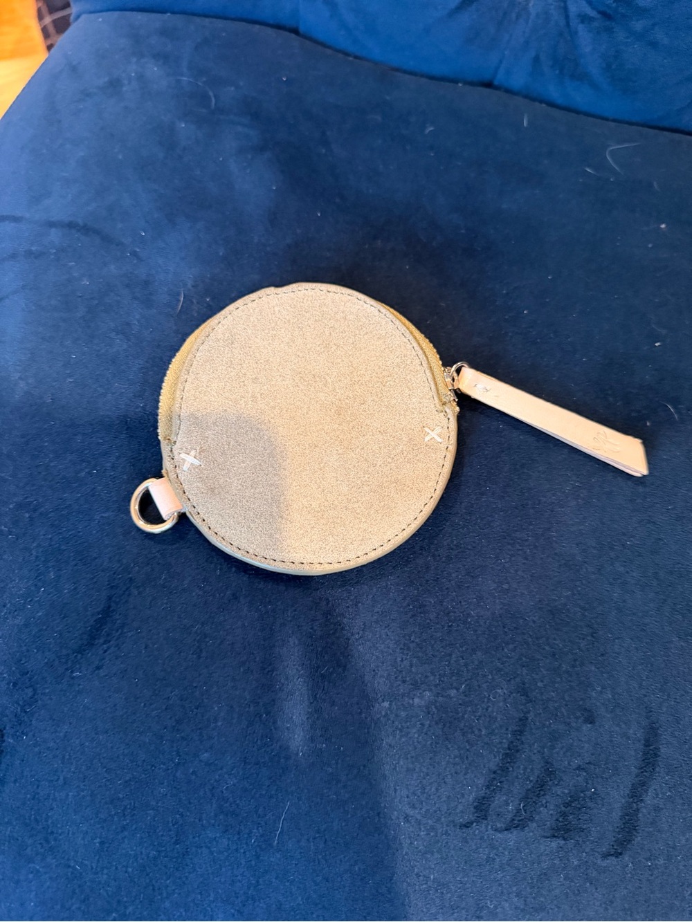 Round Beige Leather Coin Pouch - Women Bags